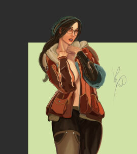 alma_(monster_hunter_wilds) big_breasts breasts female glasses kaonashi_i looking_at_viewer monster_hunter monster_hunter_wilds nerd nerdy nerdy_female open_mouth