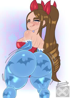 1girls alexandria_(cross_samax) ass big_ass blue_eyes bottom_heavy brat breasts brown_hair bubble_ass bubble_butt cosplay cross_samax darkstalkers fat_ass female female_only huge_ass large_ass licking_lips lilith_aensland_(cosplay) long_hair looking_at_viewer looking_back original png rich_female shortstack solo thick_ass thick_thighs wide_hips