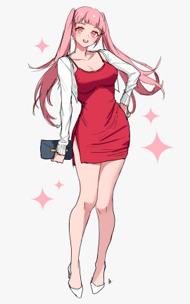 1girls absurdres bag bare_legs blunt_bangs breasts cleavage contemporary dress earrings female female_only fire_emblem fire_emblem:_three_houses full_body handbag high_heels highres hilda_valentine_goneril jewelry legs looking_at_viewer medium_breasts nintendo open_mouth pink_eyes pink_hair simple_background solo teeth tongue twintails white_background zedoraart