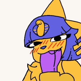 :3 animal_crossing animated ankha ankha_(animal_crossing) blue_hair blush bodily_fluids butters_(theenyface) female fur furry hair hi_res looking_at_viewer loop nintendo oral saliva short_loop theenyface yellow_body yellow_fur