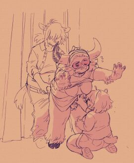 2024 against_surface against_wall anthro bodily_fluids body_hair bottomwear bottomwear_down bovid bovine breasts cattle clothed clothing clothing_lift collar cum curtains digital_drawing_(artwork) digital_media_(artwork) dress dress_lift eyewear female flustered futa/female futa/male futanari genital_fluids genitals glasses group group_sex hanging_breasts happy_trail hi_res holding_penis hooves horn humanoid_genitalia humanoid_penis intersex intersex/female intersex/male jacket kneeling leaking_cum male mammal millke_(millkefats) millkefats navel nipples obstructed_eyes open_clothing open_jacket open_topwear pants pants_down partially_clothed penis round_glasses sex smile tail threesome topwear trans_woman transfem trio