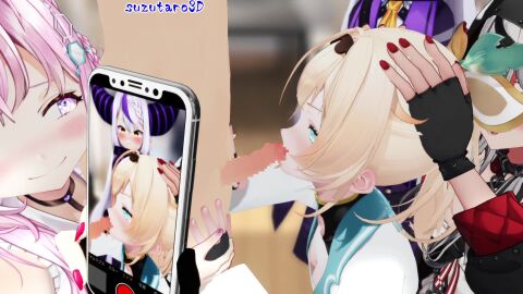1boy 3d 4girls artist_name blonde_hair blowjob blue_eyes blush censored clothed_female_nude_male clothing cum cum_in_mouth cum_inside fellatio ffffm_fivesome filming fivesome forced_oral grey_hair hakui_koyori hololive hololive_japan holox horns indoors kazama_iroha la+_darknesss light-skinned_female light-skinned_male light_skin mosaic_censoring multiple_girls nose_blush open_mouth penis phone pink_eyes pink_hair purple_hair recording red_eyes room sakamata_chloe smartphone sound suzutaro3d tagme tongue tongue_out two-tone_hair video virtual_youtuber white_hair yellow_eyes