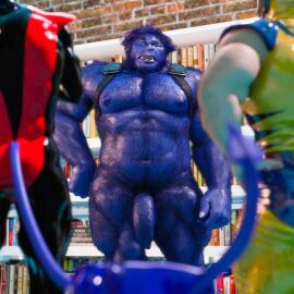 3d_(artwork) beast_(x-men) big_nipples big_pecs big_penis blue_body blue_tail briefs daz_studio flaccid flaccid_penis foreskin glasses hank_mccoy hopefulsquire kurt_wagner library library_background logan_(x-men) male male_focus male_only marvel marvel_comics muscular muscular_male nightcrawler penis prank public public_exposure public_nudity source_removed stripped stripped_naked uncircumcised unimpressed wolverine_(x-men) x-men