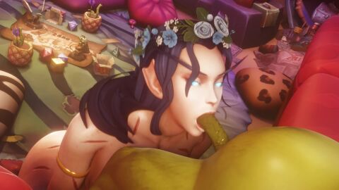 animated black_hair blowjob blue_eyes cum_in_mouth cum_inside el_moonburst elf female flower_crown flowercrown freckles goblin kneeling porn_star pornography scars scars_all_over sound tagme video zaro3d