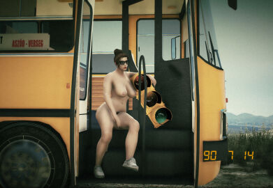 3d brown_hair bus casual completely_naked completely_nude exhibitionism exhibitionist eyewear female female_focus female_only footwear grand_theft_auto_online grand_theft_auto_v hair_bun human hungarian ikarus in_the_bus kemikarugaru looking_away naked naked_female naked_footwear naked_shoes nipples nude nude_female nudism nudist nudity pale_skin posing posing_for_picture pubic_hair retro shoes sitting solo sunglasses white_shoes