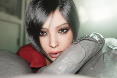 1boy 1girls 3d ada_wong asian asian_female black_hair brown_eyes close-up eye_contact eyes eyeshadow face flaccid flaccid_penis grey_skin hat light-skinned_female light_skin looking_at_viewer makeup mascara monster monster_on_female mr_x nothzard pov resident_evil resident_evil_2 tagme