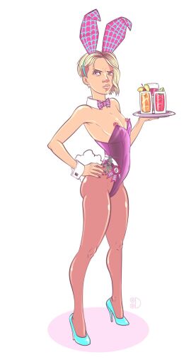 1girls angry_face asymmetrical_hair blonde_hair breasts bunny_ears bunnysuit female female_only frown gwen_stacy gwen_stacy_(spider-verse) hand_on_hip high_heels long_fingernails marvel marvel_comics nail_polish nipples painted_fingernails painted_nails piercing pout pouting revealing_clothes skimpy_clothes small_breasts solo solo_female spider-gwen spider-man:_into_the_spider-verse spider-man_(series) tittydispenser