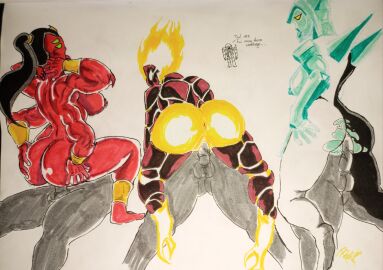 3boys 3girls 4_arms 4_eyes alien alien_girl alien_humanoid anus ass ben_10 big_ass big_breasts birusbic blue_nipples blue_skin breasts busty chaquetrix cowgirl_position female fire grabbing_own_ass green_eyes male multi_arm multi_eye multi_limb nipples penetration penis petrosapien pussy pyronite red_nipples red_skin sex subsapien_(ben_10) tetramand vagina vaginal_penetration vaginal_sex yellow_eyes