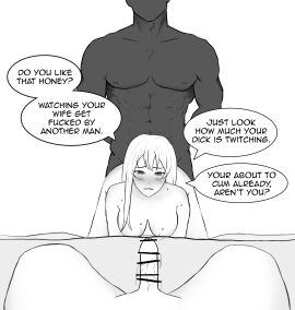 1girls 2boys censored cuckold dark-skinned_male dark_skin english_text female interracial looking_at_viewer male netorare netorase nude original original_character pov raedam_spatium swingers text white_background