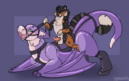 animate_inanimate anthro balls belly bit_gag black_body bondage boots clothing dragon duo european_mythology felid feral footwear gag genitals green_eyes halter harness harness_bit_gag harness_gag hoof_boots inflatable living_inflatable male mammal mythological_creature mythological_scalie mythology orange_eyes orio_(symrea) pantherine penis petplay pike_(symrea) ponyplay pool_toy pulling_reins purple_body riding roleplay saddle scalie shoes snow_leopard symrea western_dragon white_belly wyvern