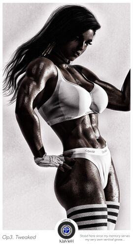 1girls 3d abs athletic athletic_female black_hair calvin_klein dark-skinned_female dark_skin egyptian egyptian_female eyelashes facial_tattoo female female_only fingerless_gloves klavieh long_hair looking_at_viewer navel overwatch pharah solo sportswear sweat sweaty_body thighhighs