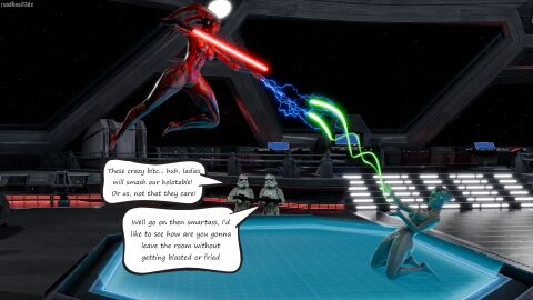 2girls 3d abs angry angry_face armor artist_name blaster breasts casting_spell casual comic comic_page darth_talon english_text eyes female female_focus force force_lightning full_body full_body_tattoo grey_skin hair hairbun helmet holotable jedi:_fallen_order jedi:_survivor jumping kneeling large_breasts lekku lightning lightsaber magic merrin naked naked_female nightsister pale_skin pussy red_skin ruadhnait3dx sith sith_lady space spaceship_interior star_wars star_wars:_legacy stormtrooper tattoo text_bubble thick_thighs thighs twi'lek watermark weapon wet wet_body wet_skin white_hair