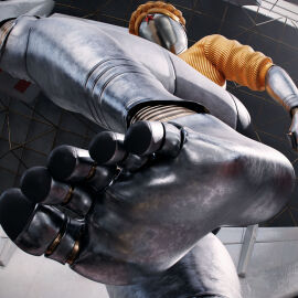 3d 80lines atomic_heart blender communist faceless_character faceless_female female foot_focus metallic_body pov red_star right_(atomic_heart) robot robot_girl russian short_hair size_difference soviet viewed_from_below