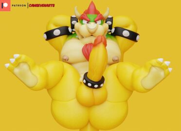 1boy 3d abs anthro ass balls biceps boner bowser breasts camseven cock cock_ring dick evil feet glans hair hands_behind_head hands_behind_neck lying_on_back male male_only mario_(series) muscular naked nintendo nipple_piercing nipples nose_ring pecs penis piercing posing_for_the_viewer scales solo spiked_collar tagme tail triceps yellow