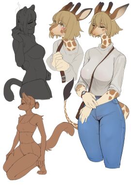 2d 3girls anthro anthro_only big_breasts blush breasts cigarette digital_media expressionless female female_only fully_clothed furry furry_only huge_breasts janjin192 looking_up mostly_clothed multiple_females multiple_girls simple_background smile smiling thick_thighs white_background wide_hips