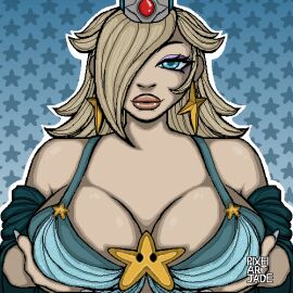 1girls big_breasts blonde_hair blue_eyes breasts crown female lingerie mario_(series) nintendo pixelartjade princess_rosalina royalty stars super_mario_bros. underwear
