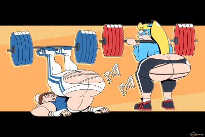 2girls alternate_version_available ass ass_cleavage ass_crack barbell big_ass blonde_hair blush brown_hair bubble_ass bubble_butt butt_crack chun-li fat_ass female female_only huge_ass ineptoutcast large_ass lying lying_on_back massive_ass no_panties png rainbow_mika ripped_clothing squatting street_fighter tearing_open_bottoms thick_ass thick_thighs torn_open_bottoms wardrobe_malfunction weightlifting wide_hips workout workout_clothes