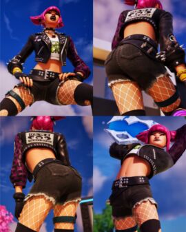 ass ass_focus collage female fishnets fortnite fortnite:_battle_royale fully_clothed pink_hair power_punk_(fortnite) punk punk_girl screenshot solo solo_female solo_focus tagme