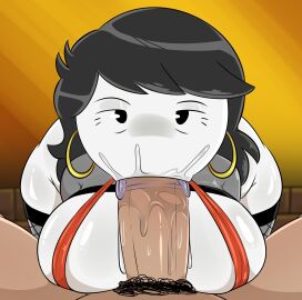 1girls :>= big_breasts blowjob breasts brown_hair female jaiden_animations jaidens_mom light-skinned_female light_skin mature_female milf mother pov spakka5