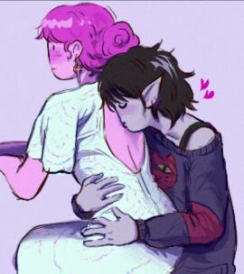 2girls adventure_time blush cartoon_network color from_side hugging kissing kissing_back lesbian marceline princess_bubblegum sitting_on_person yumin yuri