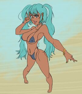 2d artist_request athletic athletic_female barefoot beach bikini bikini_tan blue_eyes bracelet brazil brazilian brazilian_female brazilian_miku breasts busty cameltoe earrings erect_nipples female female_focus female_only full_body hatsune_miku hourglass_figure long_hair makeup micro_bikini nail_polish navel navel_piercing nipple_bulge nipples outdoors outside piercing pussy tagme tan tan_body tan_skin tanline thong_bikini turquoise_eyes turquoise_hair twintails v v_sign vocaloid wide_hips