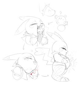 2024 absurd_res ambiguous_gender azurill bodily_fluids bracelet closed_eyes clothing cute_fangs duo eyelashes female female/ambiguous fishnet_clothing fishnet_legwear generation_1_pokemon generation_3_pokemon heart_tail hi_res jewelry kekitopu larger_female legwear looking_at_belly looking_at_own_belly looking_down looking_down_at_belly narrowed_eyes nintendo open_mouth open_smile pikachu pokemon pokemon_(species) question_mark rocketchu round_ears saliva saliva_on_tongue simple_background size_difference smaller_ambiguous smile spiked_bracelet spikes swallowing tail tongue tongue_out vore white_background