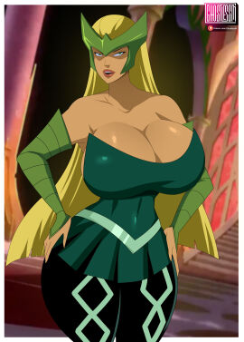 1girls big_breasts blonde_hair breasts cleavage enchantress_(amora) female female_only ghostlessm green_eyes huge_breasts hulk_vs_thor_(2009) marvel marvel_animated_universe marvel_comics tagme thor_(series)
