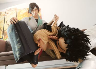 3d asian_female blonde_hair brown_hair dominant_female dominated_female emilie_de_rochefort feet female foot_domination foot_fetish foot_worship footdom french_female grabbing_hair hair_grab hair_pull hakama headband japanese_female kazama_asuka light-skinned_female light_skin martial_arts mascara nail_polish painted_nails painted_toenails pulling_hair slimepope stirrup_footwear stirrup_legwear stirrup_socks stirrups submissive_female sucking_toes tekken tekken_8 toe_in_mouth toe_sucking toenail_polish