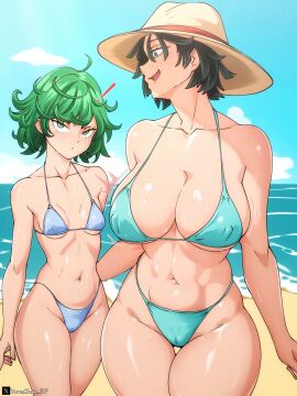 ! 2girls artist_name bare_shoulders beach belly belly_bulge belly_button bikini blue_bikini blue_sky blush bob_cut breasts brown_hat cameltoe cleavage cleft_of_venus closed_mouth cloud cloudy_sky collarbone covered_breasts covered_erect_nipples covered_nipples covered_pussy erect_nipples eyebrows eyelashes female female_human female_only fit_female fubuki_(one-punch_man) green_bikini green_eyes green_hair hand_on_another's_ass highres hips hourglass_figure huge_breasts human legs light-skinned_female long_eyelashes looking_at_another looking_at_viewer matching_clothing mature_female medium_breasts mother_daughter_boob_envy_(meme) motion_lines multiple_females multiple_girls navel nipples ocean one-punch_man open_mouth pink_lips png_conversion psychic pussy red_trim sand sea shiny_breasts shiny_clothes shiny_hair shiny_skin shonen_jump short_hair sideboob sisters size_difference sky slim_waist smile standing stern sun_hat sweat swimsuit tatsumaki thick_eyebrows thick_eyelashes thick_thighs thighs underboob water wavy_hair wet wide_hips yurachan_bf yuri