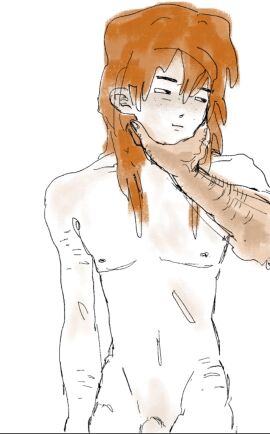face_grab feminine_male gay ginger ginger_hair light-skinned_male light_skin male male_only no_sex no_underwear oc original_character pale-skinned_male pale_skin scars sketch teasing twink