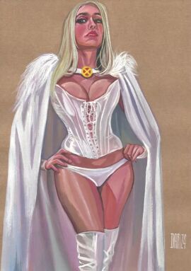 1girls 2024 big_breasts blonde_hair breasts bulging_breasts dan_wade dominant_female dominatrix emma_frost female fit fit_female high_resolution lingerie looking_at_viewer marvel marvel_comics mutant traditional_media_(artwork) white_queen x-men