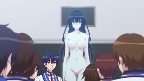 16:9_aspect_ratio 1girls black_eyes black_hair blue_eyes bow breasts classroom completely_nude curvy female groin himekawa_hayuru hologram kadokawa large_breasts legs long_hair male masou_gakuen_hxh miyai_kana multiple_boys multiple_males nipples nude pussy screen_capture seductive_body sexy_vagina standing teenage_female teenager twintails vagina young