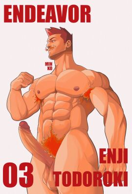 1boy armpit_hair balls bara boner endeavor_(my_hero_academia) enji_todoroki erection facial_hair fire fire_hair male male_only minkoni2 muscles muscular muscular_male my_hero_academia nude penis red_hair solo solo_male yaoi