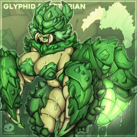 2023 2d abdomen armor belly big_belly big_breasts bra breasts bug bug_girl deep_rock_galactic ehidney female glyphid glyphid_praetorian green_body green_hair green_skin half_naked limbs monster_girl smile sweat sweating tagme thick_thighs tongue tongue_out watermark wide_hips