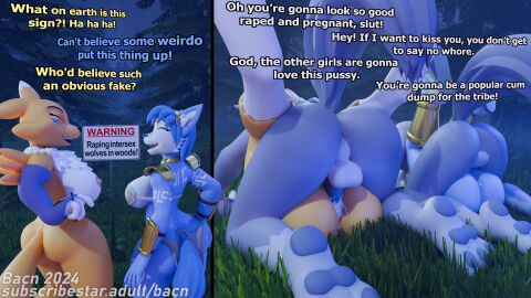 16:9 2024 3d 4k absurd_res anthro anthro_only areola ass bacn balls bandai_namco big_breasts blue_body blue_hair bodily_fluids breasts canid canine canis claws clothed clothing comic crossover cum cum_in_pussy cum_inside detailed_background dialogue digimon digimon_(species) digital_media_(artwork) english_text erection female female_penetrated forest fox fur futa/female futa_on_female futanari genital_fluids genitals group group_sex hair hi_res humanoid_genitalia humanoid_penis impregnation_attempt instant_loss_2koma intersex intersex/female intersex_penetrating krystal krystal_(star_fox) mammal mating_press nintendo nipples nude open_mouth outside outside_sex penetration penile penis plant pussy renamon renamon_(bacn) sex smile star_fox tail text tree warning_sign white_body white_fur widescreen wolf yellow_body