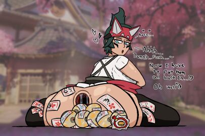 anal anal_beads anal_only anal_only_maebari ass breasts clothed destroyed_anus female gape gaping gaping_anus huge_anal_beads huge_ass huge_breasts huge_gape kiriko_(overwatch) maebari ofuda overwatch overwatch_2 plazmwraith ruined_anus sex_toy tagme wrecked_ass