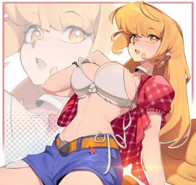 angel blonde_hair booty_shorts bra breasts female freaked_fleapit large_breasts mrpsina sister_june_(freaked_fleapit) tagme