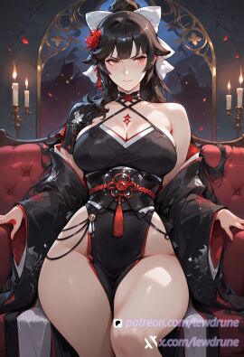 ai_generated amber_eyes azur_lane black_hair curvy_body dog_ears large_breasts lewdrune long_ponytail pale_skin takao_(azur_lane)