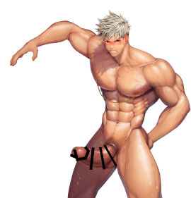 1boy abs absurd_res arms_up balls bara beefy biceps big_breasts big_hands big_penis blush blushing_profusely breasts broad_shoulders censor_bar censored censored_balls censored_penis clenched_teeth cock_ring completely_nude dark_penis delinquent ear_piercing earrings erection foreskin foreskin_folds frown gay hand_on_hip happy_trail hi_res huge_breasts huge_cock hunk long_penis looking_at_viewer male male_only manly mature_male meisho_hanten menacing muscles muscular muscular_arms muscular_chest muscular_male nipple_chain nipple_piercing nipples nude oppai original original_character pecs penis pierced_ears pierced_navel pierced_nipples piercing pissed_off pointless_censoring pubic_hair red_eyes retracted_foreskin short_hair six_pack spiky_hair standing sweat sweatdrop sweating sweaty thick_neck thick_penis tough_guy triceps uncircumcised uncut veiny_arms veiny_belly veiny_penis very_high_resolution very_sweaty white_background white_hair yaoi