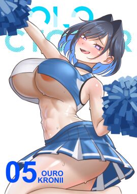 1girls abs absurdres areola_slip black_hair blue_eyes blue_hair blush breasts cheerleader cipher4109 crop_top female hair_intakes heart heart-shaped_pupils highres holding holding_pom_poms hololive hololive_english hololive_english_-council- hololive_english_-promise- large_breasts looking_at_viewer midriff miniskirt multicolored_hair navel ouro_kronii pom_pom_(cheerleading) pom_poms shiny_skin short_hair skirt smile solo sweat symbol-shaped_pupils underboob virtual_youtuber