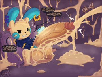 1boy anthro balls bed big_balls big_penis black_eyes bodily_fluids bottomless capy_b cellphone clenched_teeth clothed clothing cross-popping_vein cum cum_everywhere cum_on_balls cum_on_head cum_on_penis cum_on_self cum_pool cumshot ear_piercing ejaculation electronics english_text erection excessive_cum excessive_genital_fluids exclamation_point furniture gay generation_3_pokemon genital_fluids genitals hi_res holding_cellphone holding_object holding_phone hoodie huge_balls huge_cock hyper hyper_balls hyper_genitalia hyper_penis lying male male_focus male_only masturbation messy minun modca nintendo on_back onomatopoeia penis phone piercing pillow pokemon pokemon_(species) question_mark solo sound_effects speech_bubble tagme tan_body teeth text topwear