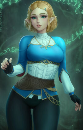 1girls black_leggings black_pants blonde_female blonde_hair blue_topwear bob_cut breasts cute drawn female fingerless_gloves fully_clothed green_eyes highres large_breasts looking_at_viewer mirco_cabbia narrow_waist nintendo princess_zelda sciamano240 short_hair slim_waist smiling smiling_at_viewer source_request the_legend_of_zelda the_legend_of_zelda:_tears_of_the_kingdom thick_thighs wide_hips zelda_(tears_of_the_kingdom)