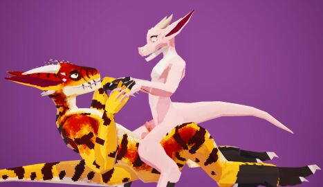 3d animated anthro claws digital_media_(artwork) duo erection gavit genitals hand_holding horn kobold kobold_dellarte low_poly male male/male nude penis reptile scalie sex short_playtime simple_background size_difference smaller_male tail