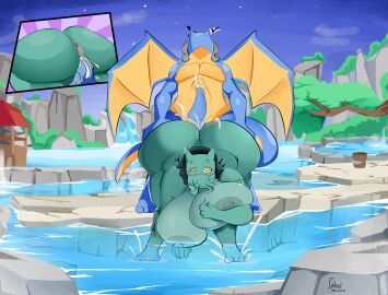 2_penises animal_genitalia anthro anus ass balls big_ass big_breasts big_butt bodily_fluids breasts cum cum_in_ass cum_in_pussy cum_inside cumshot digital_media_(artwork) diphallia diphallism dragon draykan_(character) duo ejaculation erection female female_penetrated fur genital_fluids genitals ghost_drawings hair hi_res hot_spring huge_ass huge_breasts huge_butt male male/female male_penetrated male_penetrating multi_genitalia multi_penis mythological_creature mythological_scalie mythology nipples nude onsen overweight overweight_female penetration penis pussy rho_(iriedono) scalie sex smile tail thick_thighs vaginal_penetration water wide_hips wings