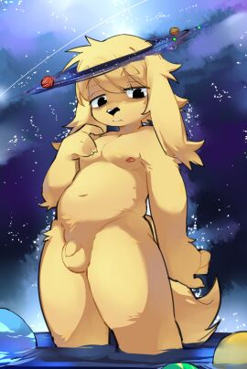 absurd_res anthro balls biped bird_dog canid canine canis domestic_dog flaccid foreskin genitals hi_res humanoid_genitalia humanoid_penis hunting_dog male male_anthro mammal nipples nude penis shoko_contane slightly_chubby solo spaniel uncircumcised unretracted_foreskin yellow_body