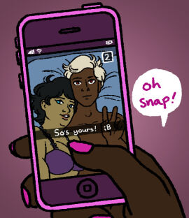 1boy 1girls black black-haired_female black_hair black_skin blonde-haired_male blonde_hair color colored dark_skin dave_strider female glasses homestuck jane_crocker male naughtyvixens nude nude_female nude_male peace_sign photo picture roxy_lalonde short-haired_female short-haired_male short_hair snapchat straight