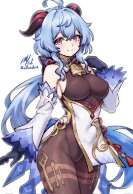 blue_hair breasts female ganyu_(genshin_impact) genshin_impact horns large_breasts red_eyes rotomdocs tagme wide_hips