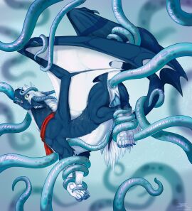 anal anal_sex animal_genitalia anus ass blue_anus blue_body blue_claws blue_fur blue_horn blue_penis claws dragon erection feral fur furred_dragon furred_scalie genital_slit genitals hi_res horn male mane mythological_creature mythological_scalie mythology pawpads penetration penis scalie solo south-breeze tentacle tentacle_in_ass tentacle_penetration white_body white_fur white_mane white_pawpads