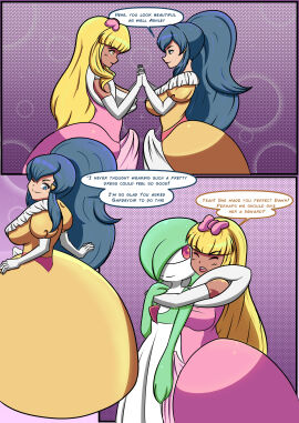 2futas absurd_res ashley_ketchum ball_gown beforu big_breasts blonde blonde_hair bow_in_hair breasts closed_eyes comic comic_page dawn_(pokemon) dialogue dickgirl dickgirl/dickgirl digital_art digital_drawing_(artwork) digital_media digital_media_(artwork) dress erect_penis erection erection_under_clothes erection_under_clothing erection_under_dress erection_under_skirt feminization flechitas futa/futa futa_transformation futanari gardevoir gender_transformation gown green_hair hair_accessory hi_res hug hugging humanoid intersex intersex/intersex mind_control nintendo penis penis_bulge penis_under_clothes penis_under_skirt pink_dress pink_eyes pink_skirt pokemon pokemon_(species) princess princess_dress rule_63 skirt skirt_lift speech_bubble tenting text text_bubble transformation white_body white_dress white_gloves wink winking yellow_dress yellow_skirt