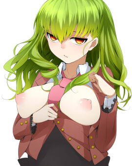07th_expansion 2015 bangs breasts exposed_breasts female green_hair leviathan_(umineko) looking_at_viewer nemu_(nebusokugimi) nipples stakes_of_purgatory tie umineko_no_naku_koro_ni